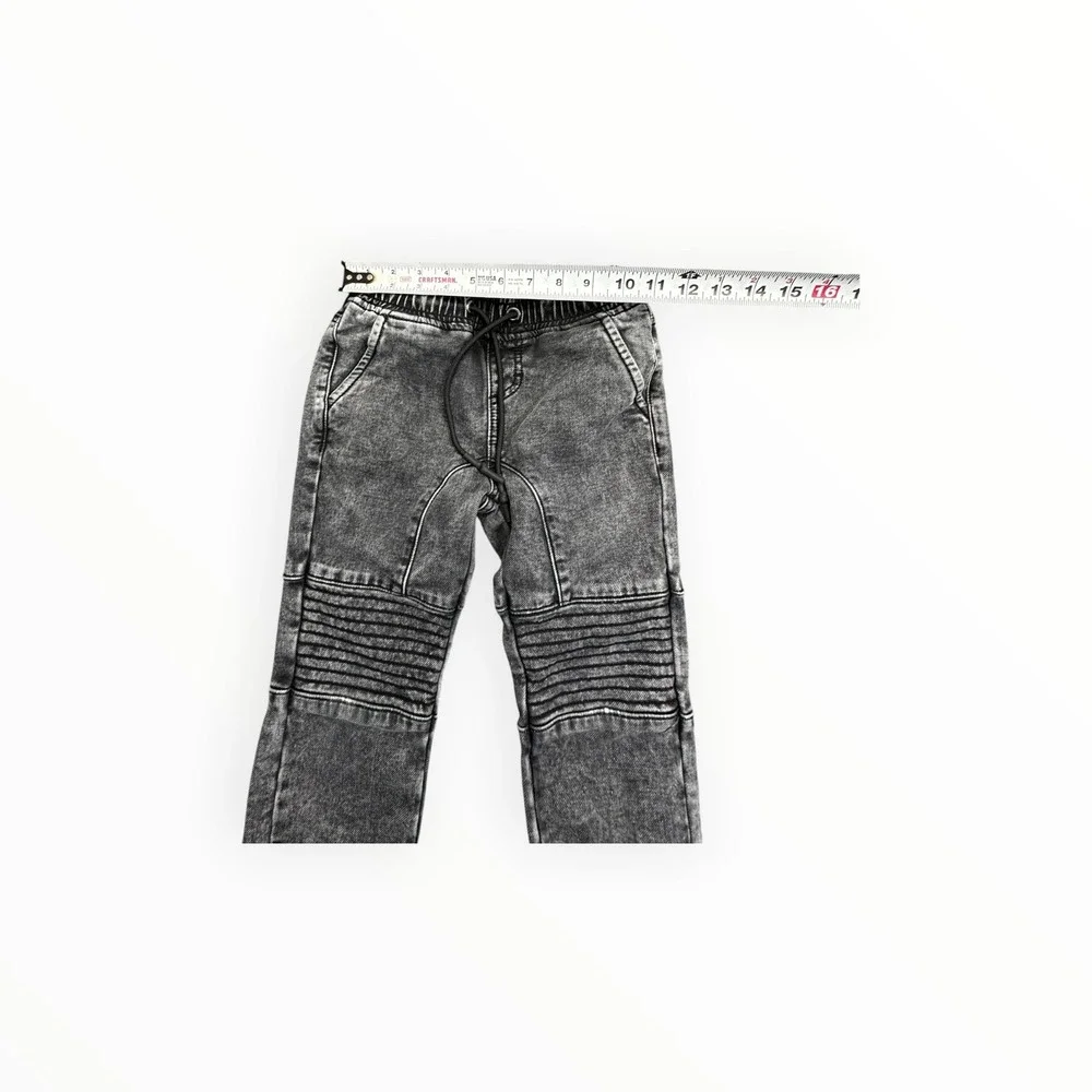 St. Goliath Denim Joggers Boys 5 Black Acid Wash Moto Biker Pants Ribbed‎ Cuffs